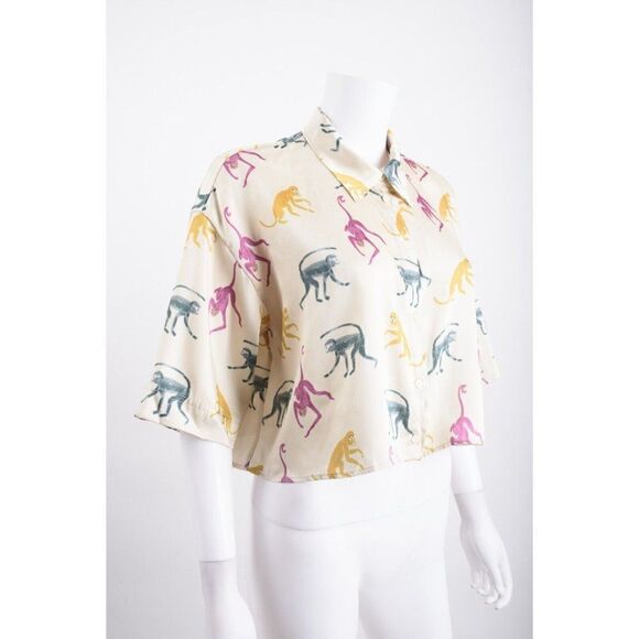 Zara Womens Monkey Animal Print Shirt Crop Top Safari Zoo S Multicolor NWT - Picture 3 of 8